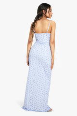 Ditsy Lace Trim Column Maxi Dress