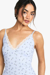 Ditsy Lace Trim Column Maxi Dress