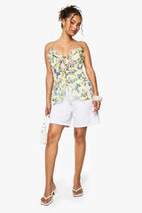 Woven Floral Print Ruffle Cami