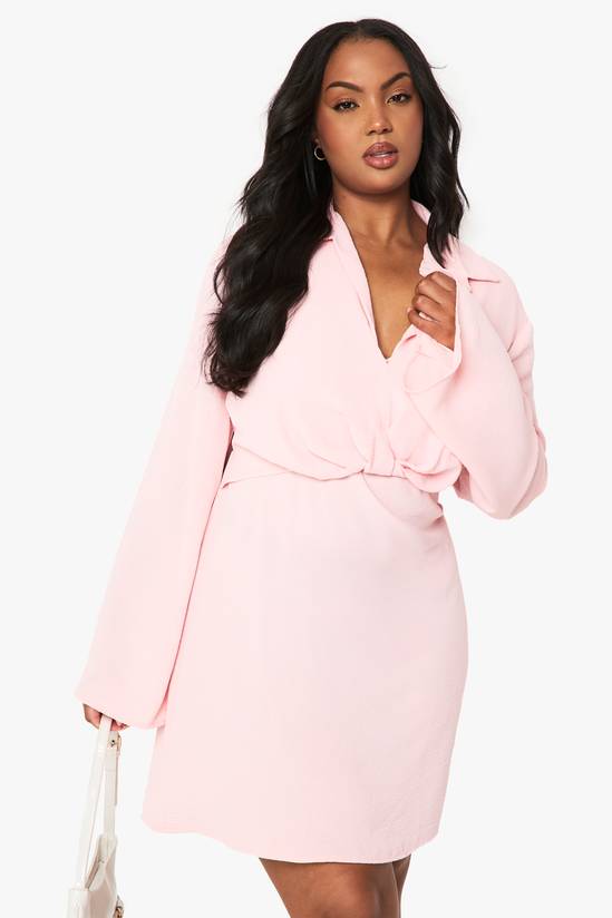 Plus Hammered Twist Front Shift Dress
