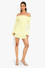 Slinky Bardot Ruffle Hem Mini Dress