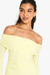 Slinky Bardot Ruffle Hem Mini Dress