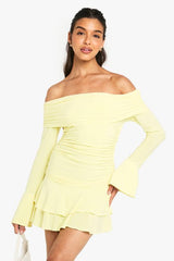 Slinky Bardot Ruffle Hem Mini Dress