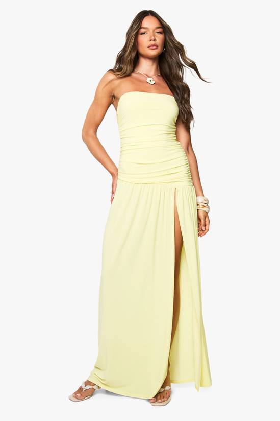 Slinky Ruched Bandeau Maxi Dress