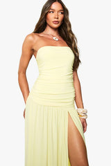 Slinky Ruched Bandeau Maxi Dress