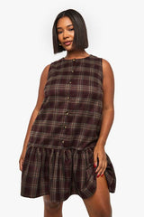 Plus Check Button Down Drop Hem Smock