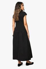 Gold Trim Rib Poplin Mix Midaxi Dress