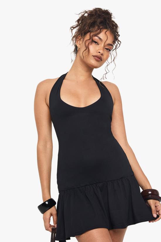 Ruffle Hem Halter Neck Dress