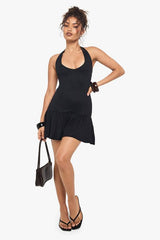Ruffle Hem Halter Neck Dress