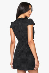 Polka Dot Lace Trim Wrap Mini Dress