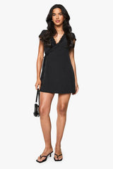Polka Dot Lace Trim Wrap Mini Dress