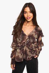 Leopard Ruffle Chiffon Blouse