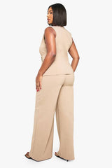 Plus Gold Detail Waistcoat And Wide Leg Trouser