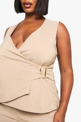 Plus Gold Detail Waistcoat And Wide Leg Trouser