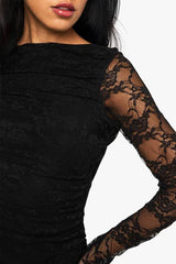 Lace Ruched Detail Backless Mini Dress