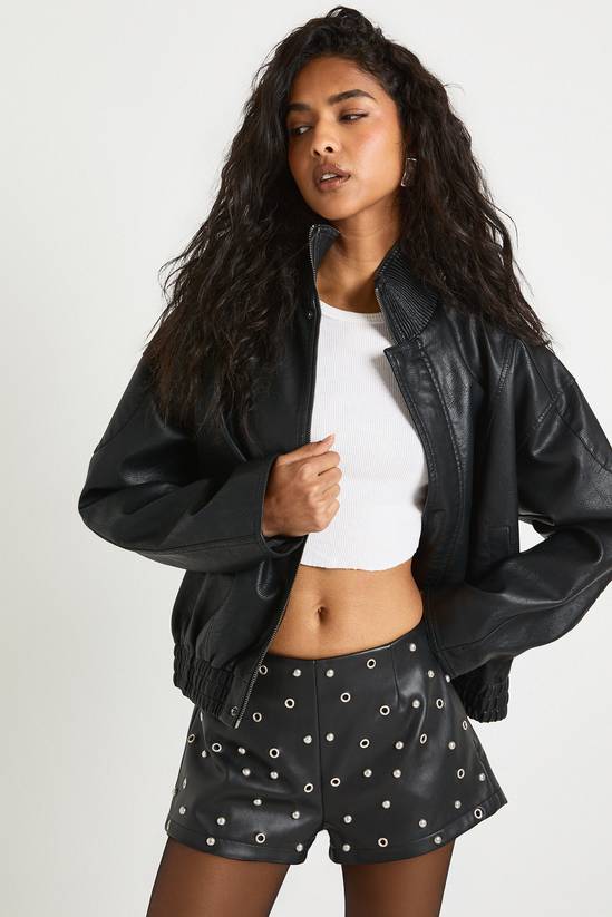 Faux Leather Studded Micro Short