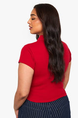 Plus Rib Collared Button Down Top