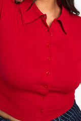 Plus Rib Collared Button Down Top