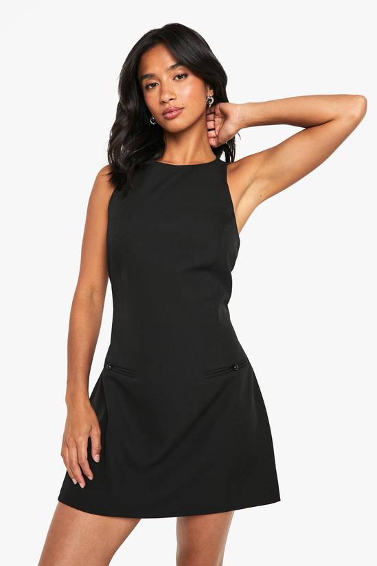 Petite Pearl Trim Sleeveless Tailored Mini Dress
