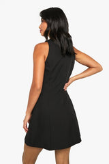 Petite Pearl Trim Sleeveless Tailored Mini Dress
