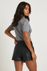 Petite Faux Leather Low Rise Skort