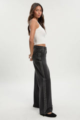 Studded Mid Waist Wide Leg Jeans