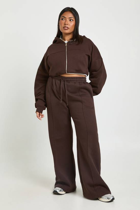Plus Core Basic Pintuck Detail Deep Waistband Wide Leg Jogger