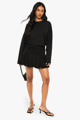 Long Sleeve Ruched Drop Waist T-shirt Dress