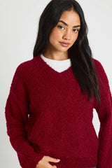 Soft Boucle Knit V Neck Oversized Jumper