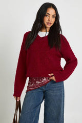 Soft Boucle Knit V Neck Oversized Jumper