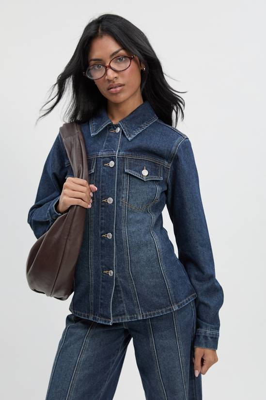 Cinched Waist Seam Detail Denim Jacket