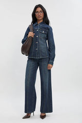 Cinched Waist Seam Detail Denim Jacket