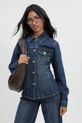 Cinched Waist Seam Detail Denim Jacket