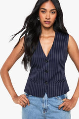 Pinstripe Tailored Button Waistcoat