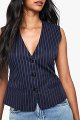 Pinstripe Tailored Button Waistcoat