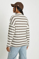 Maternity Striped Cotton Pocket Front Long Sleeve Top