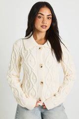 Chunky Cable Knit Collared Cardigan