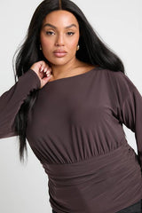 Plus Gathered Panel Long Angel Sleeve Blouson Top