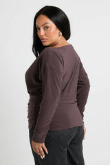 Plus Gathered Panel Long Angel Sleeve Blouson Top