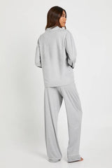 Jersey Piping Detail Long Sleeve Shirt & Trousers Pyjama Set