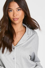 Jersey Piping Detail Long Sleeve Shirt & Trousers Pyjama Set