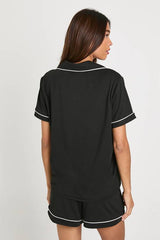 Jersey Piping Detail Short Sleeve Shirt & Shorts Pyjama Set