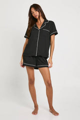 Jersey Piping Detail Short Sleeve Shirt & Shorts Pyjama Set