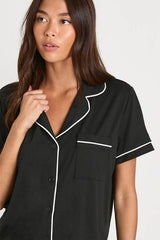 Jersey Piping Detail Short Sleeve Shirt & Shorts Pyjama Set