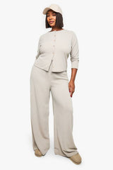 Plus Rib Button Cardigan Sleeve Top and Trouser Co-Ord