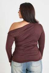 Plus Ruched Side Asymmetric Off The Shoulder Top