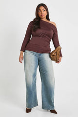 Plus Ruched Side Asymmetric Off The Shoulder Top
