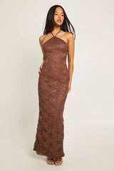 Petite Lace Halter Neck Maxi Column Dress