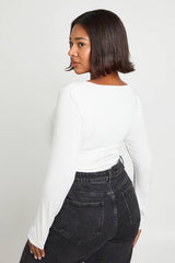 Plus Long Sleeve Double Layer Ruched Front Bodysuit