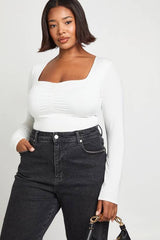 Plus Long Sleeve Double Layer Ruched Front Bodysuit